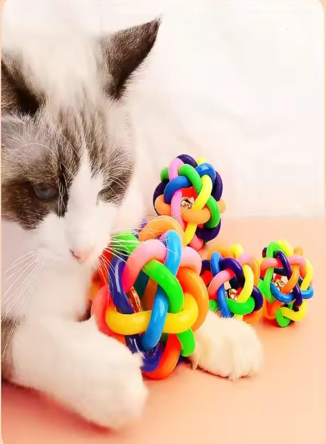 PET FUN Colorful Wire Knotted Bouncy Rubber Ball with Bell for Cats, Dogs and Puppies | Pet Chewing Toy for Dog Puzzle Cat Interactive & Aggressive Toy for Teeth Cleaning Training Exercise (Large) - Image 5